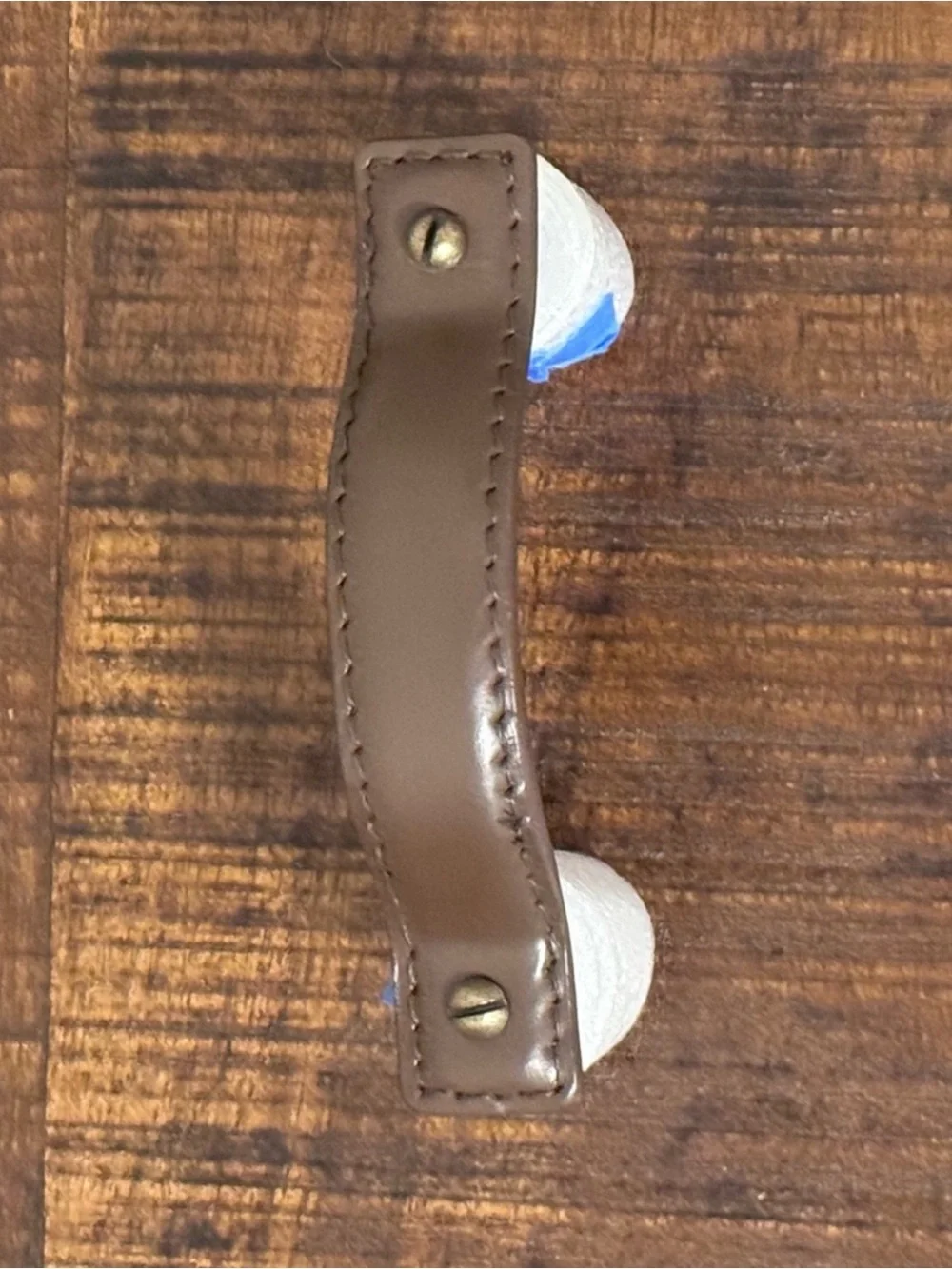 Anthropologie Leather Drawer Pull Handle Brown Saddle Stitch Brass Hardware NWOT